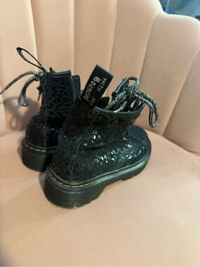 Dr. Martens Black Leopard-Print Kids Combat Boots